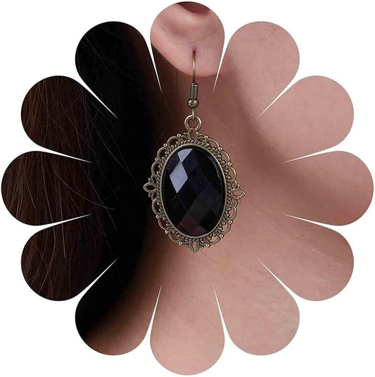 Vintage Black Crystal Drop Earrings Oval Onyx Dangle Earrings Large Onyx Stud Earrings Black Gem Hook Earrings Jewelry for Women and Girls-VivaGrace Women