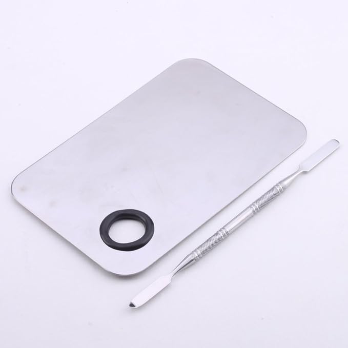Onwon Stainless Steel Professional Pro Lady Cosmetic Makeup Palette Nail Eye Shadow Mixing Makeup Palette with Spatula Tool(150x100MM)-VivaGrace Women