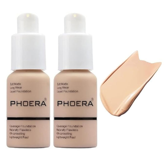 2 Pack PHOERA Foundation, Flawless Soft Matte Liquid Foundation Makeup for Women.(102# Nude)-VivaGrace Women