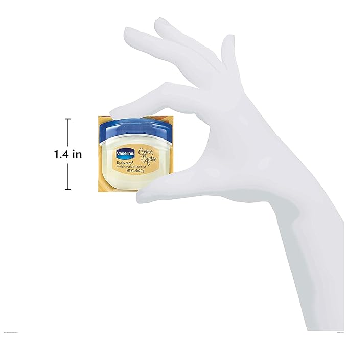 Vaseline Lip Therapy Creme Brulee Mini, White Petrolatum, Advanced Moisturizer, Relieves Dull and Dry Skin, Mini Vaseline Petroleum Jelly, Soft & Smooth Vaseline Lips (Pack of 6-0.25 Oz Ea) -VivaGrace Women