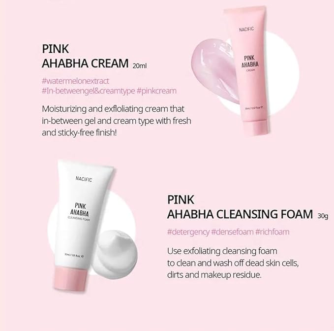 Nacific Pink AHA BHA Kit (Cleansing Foam, Toner, Serum, Cream) Travel Size Skin Care Set-VivaGrace Women
