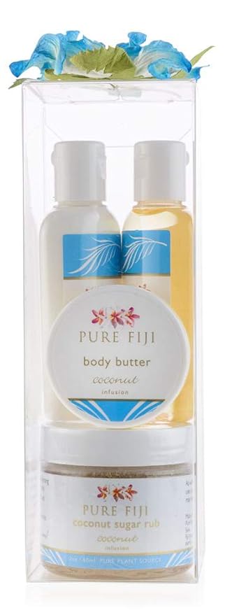 Pure Fiji Spa Gifts for Women and Man - Body Gift Box Include: Sugar Scrub, Bath and Body Oil, Body Butter and Body Lotion, Scent Coconut-VivaGrace Women