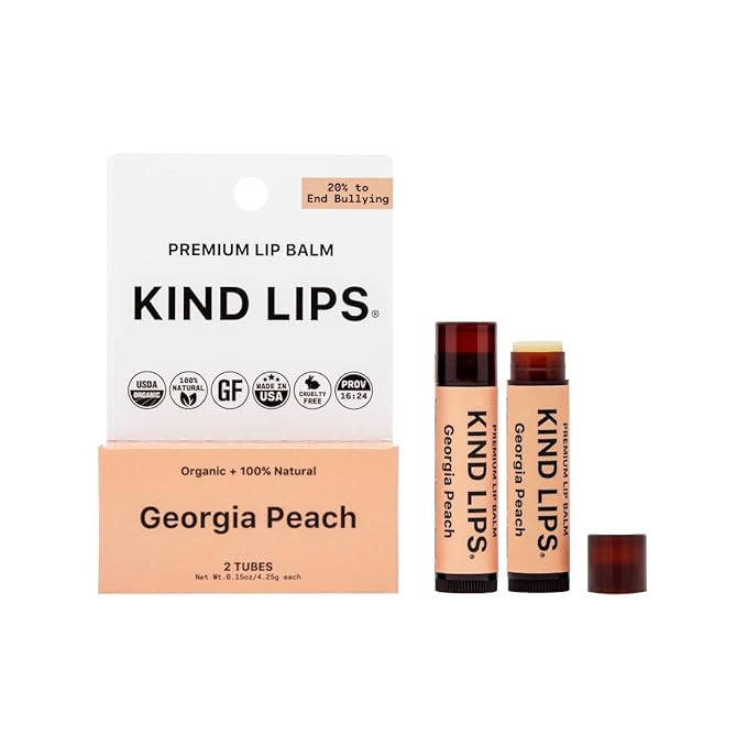 Kind Lips Lip Balm - Nourishing & Moisturizing Lip Care with Shea Butter, Beeswax & Vitamin E | Georgia Peach Flavor | 0.15 Oz (Pack of 2)-VivaGrace Women