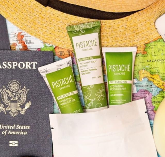 Pistaché Skincare Pistachio Oil 5-Pc Mini Collection (Travel) + Body Butter, Hand Cream, Biscotti Perfume, Eye Cream & Face Moisturizer + Hydrates and Nourishes + Vitamin E + Antioxidant Protection-VivaGrace Women