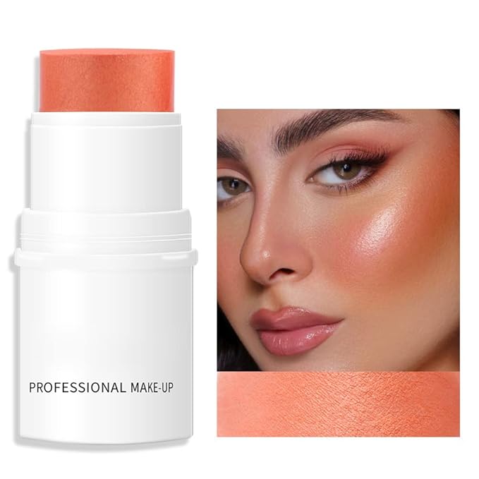 Orange Cream Blush Stick for Cheeks, Waterproof Face Cream Makeup Blush Stick, Long-Lasting Multi-use Blush Makeup Stick, Natural-Looking, Lightweight Skin Tint Blush Makeup for All Skin-VivaGrace Women