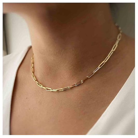 Punk Paper Link Choker Necklace Gold Paperclip Chain Necklace Choker Open Link Chain Necklace Trendy Chain Necklace Jewelry for Women and Girls-VivaGrace Women
