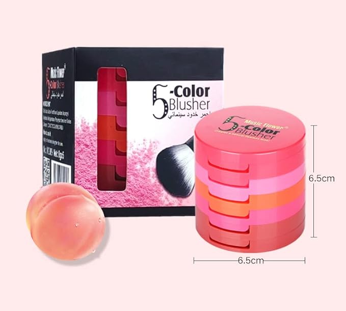 UCANBE 5 Colors Face Blusher Palette Waterproof Matte Long Lasting Lightweight Blush Powder Pink Coral Blushing Pallet with Brush Mirror Women Makeup Gift Set Kit-VivaGrace Women