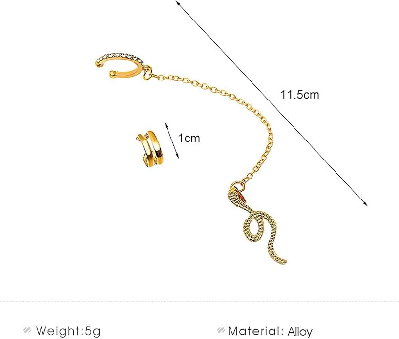 Punk Snake Cuff Chain Earrings Gold Serpent Cartilage Earrings Snake Ear Wrap Earrings Gothic Snake Helix Chain Earrings Gold Long Chain Earrings Jewelry for Women and Girls-VivaGrace Women