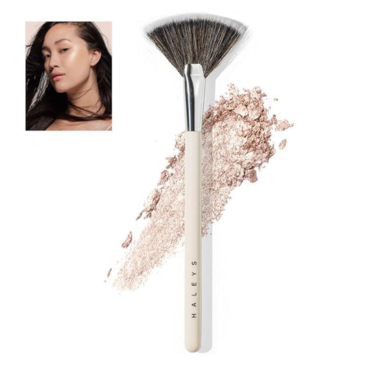 HALEYS Fan Brush VEGAN+CRUELTY-FREE, Sustainable Wood, Vegan Bristles for Airbrushed Finish, For highlighter application, Streak-free, Perfect Blending, Blurs, Smooths with Control-VivaGrace Women
