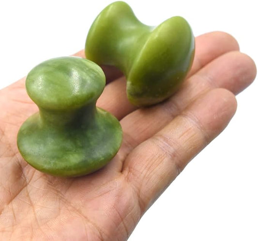 2 Pcs Mushroom Jade Gua Sha Facial Tools, Jade Roller Guasha Massage Green Jade Stone Mushroom Shaped Face Lift Remove Wrinkles Massager for Women Spa, Massage Knobs for Body Relaxing-VivaGrace Women