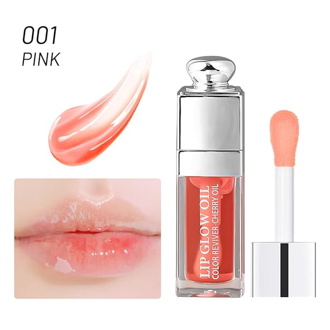 Hydrating Lip Glow Oil, Moisturizing Plumper Lip Gloss, Transparent Plumping Balm, Tinted Balm Care 0.2 OZ - 001 PINK-VivaGrace Women