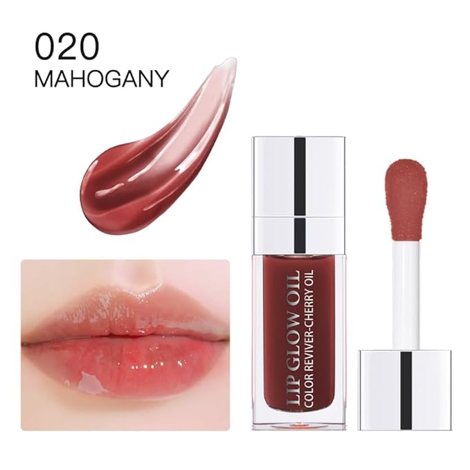 Hydrating Lip Glow Oil, Moisturizing Lip Glow Oil, Nourishing Glossy Transparent Lip Oil, Plumping Lip Oil, Lip Balm, Non-sticky Tinted Toot Lip Balm for Lip Care (BROWN) 0.2 OZ-VivaGrace Women