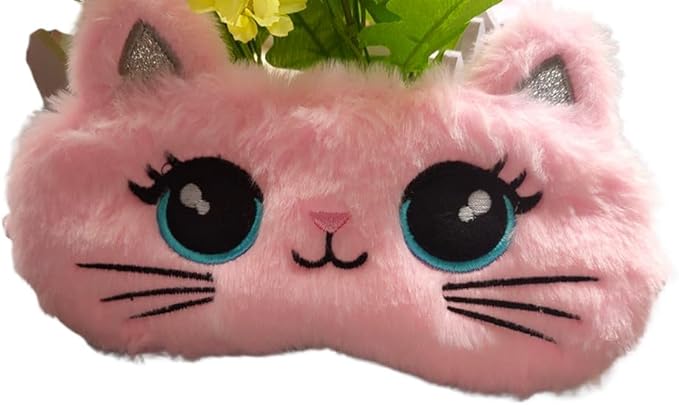 Cute Soft Plush Cat Sleeping Mask for Women Girls, Cute Animal Sleep Eye Cover Mask Eye Funny Blindfold Eyeshade for Night Nap Travel (Pink)-VivaGrace Women