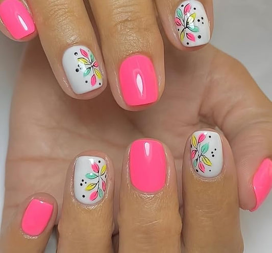 Curvlife Press on Nails Acrylic Fake Nails with Design Full Cover False Nails Reusable Nail Kit with Nail Glue Adhesive Tabs Nail File Artificial Glue on Nails (pink spot, 30pcs)