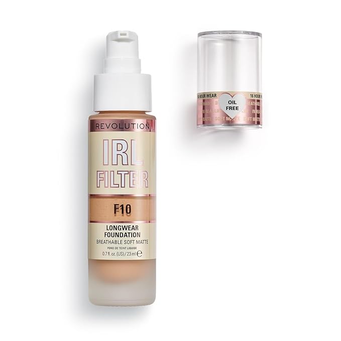 Revolution Beauty, IRL Filter Longwear Foundation, Soft & Breathable Formula, Medium to Full Coverage, Matte Finish, F10, 0.7 Fl. Oz-VivaGrace Women