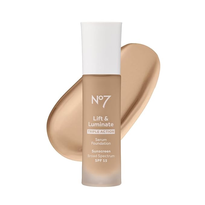 No7 Lift & Luminate Triple Action Serum Foundation - Warm Ivory - Liquid Foundation Makeup with SPF 15 for Dewy, Glowy Base - Radiant Serum Foundation for Mature Skin (30ml)-VivaGrace Women