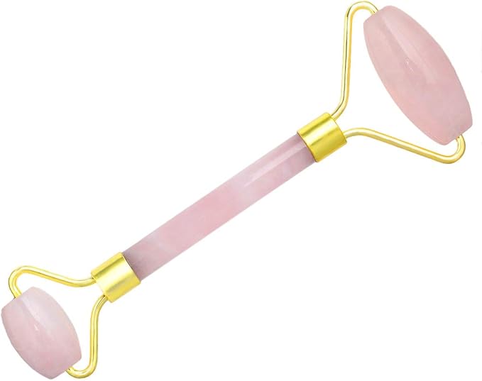 Rockcloud Natural Crystal Stone Roller Massager Double Neck Face & Neck Massage Therapy Anti-Aging Wrinkle Healing Slimming Skincare Tool,Rose Quartz-VivaGrace Women