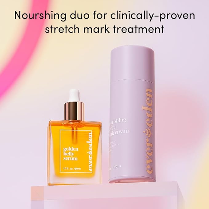Evereden Mama Must-Have DUO - Golden Belly Stretch Mark Oil & Nourishing Stretch Mark Cream - Dermatologist-Developed Clean & Vegan Maternity Skin Care for Stretch Mark Reduction & Skin Hydration-VivaGrace Women