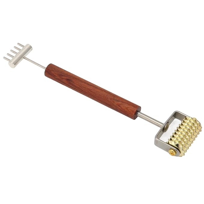 Double Head Design Face Massage Roller, Copper Wooden Handle Promote Circulation Double Head Skin Roller Massage Stick Copper Acupoint Pressing Tool-VivaGrace Women