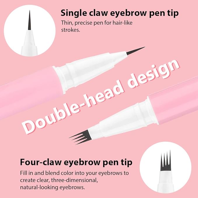 evpct 2Pcs Midium Brown Magic Microblading Dual-Ended Eyebrow Contouring Pen Brow Pencil, with 4 Brush Micro-Fork-Tips Applicator and Precise Brush-Tip Hair Like Stroke, Dual-ended Eyebrow Brush-VivaGrace Women