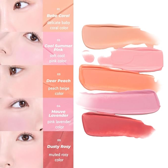 Fluffy Air Blusher 5 Colors - Lightweight Melting Liquid Blush for Colorful Cheeks, Highly Pigmented, Cheekbones and Eye Makeup, Soft Matte Finish, Buildable Formula (05 DUSTY ROSE)-VivaGrace Women