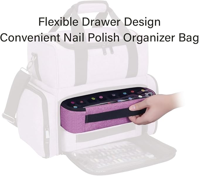 Small Clear Nail Polish Organizer Holds 40 bottles(15ml-0.5fl.oz) Nail Polish Case Multifunctional Nail Polish Bag organizer, Cosmetic Travel Makeup Bags for Women Purple