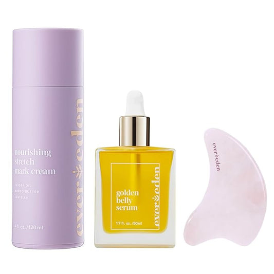 Evereden Mama DUO w/t Gua Sha - Golden Belly Stretch Mark Oil & Nourishing Stretch Mark Cream - Dermatologist-Developed Clean & Vegan Maternity Skin Care for Skin Hydration-VivaGrace Women