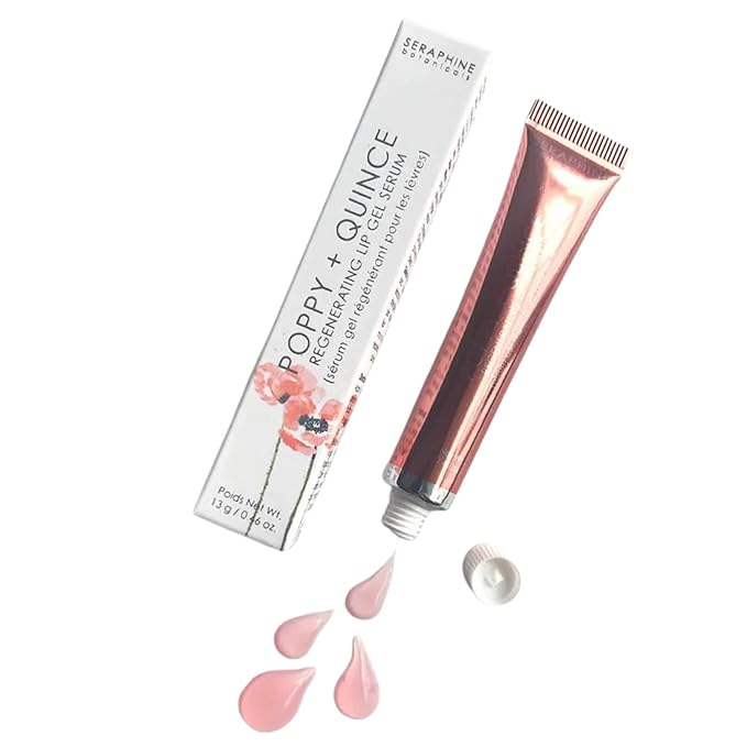 Seraphine Botanicals Poppy + Quince Regenerating Lip Gel Serum Repair Dry, Chapped Lips Instant Hydration Restorative Lip Mask, Repairs, Moisturizes, Plumps Lips Aloe Vera, Witch Hazel Extracts 13g-VivaGrace Women