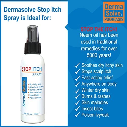 Dermasolve Stop Itch Spray with 100% Organic Neem Oil, Scalp and Body Psoriasis Relief, Dry Skin, Bites, Sunburn, Burns and Rashes-VivaGrace Women