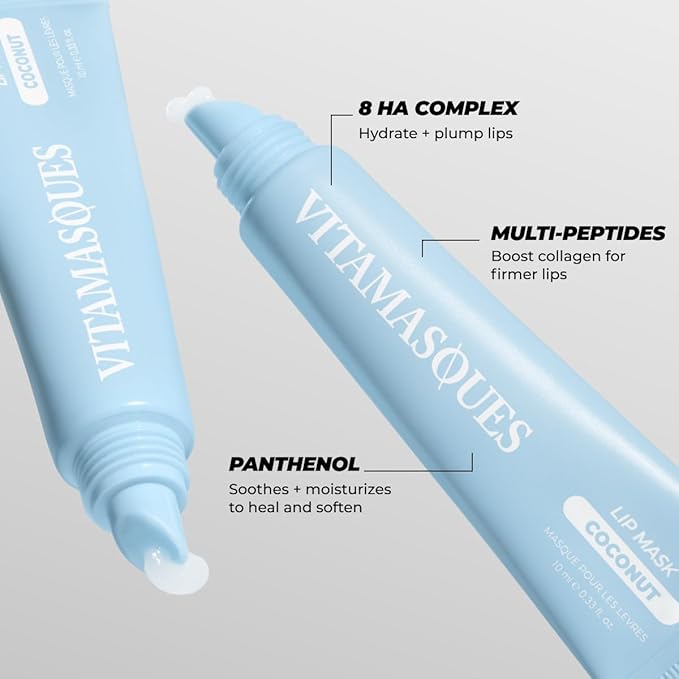 Vitamasques Overnight Lip Mask - Hydrating Coconut Flavor Lip Balm Moisturizer with Vitamins & Natural Oil Hydrates, Nourishes & Plumps Lips Area - Korean Skin Care Lip Care Products (Pack of 3)-VivaGrace Women