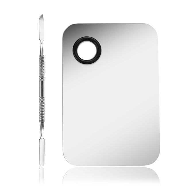 Makeup Palette, Stainless Steel Cosmetic Makeup Palette Professional Cosmetic Mixing Makeup Palette with Spatula Tool 6x4-VivaGrace Women
