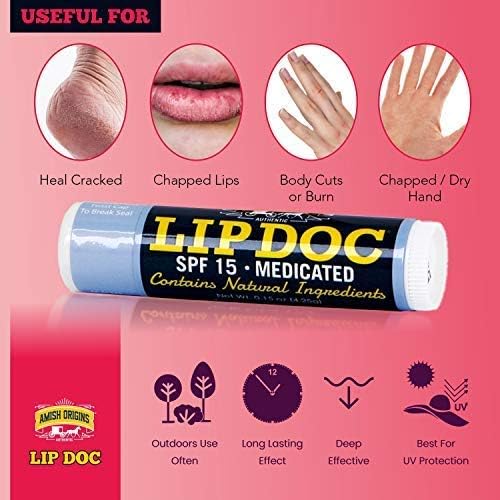 Amish Origins Lip Doc SPF 15 Medicated Lip Balm (2 PACK)- All-Natural Deep Moisturizing Lip Balm, Potent Formula for Chapped and Cracked Lips, All Natural Essential Oils-VivaGrace Women
