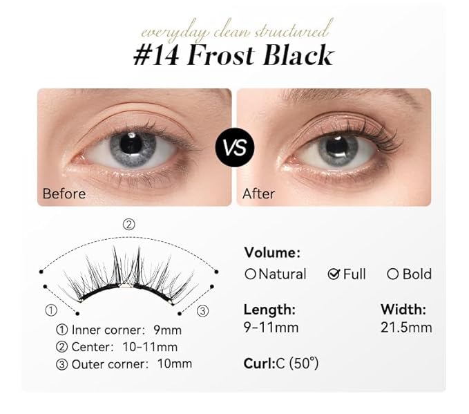 Soft Magnetic Eyelashes Kit with Applicator, No.14 Frost Black, Reusable Glue-free Wispy Magnetic Lashes, Cruelty-free False Lashes, Waterproof, Lightweight, Suit for Heavy Makeup-VivaGrace Women