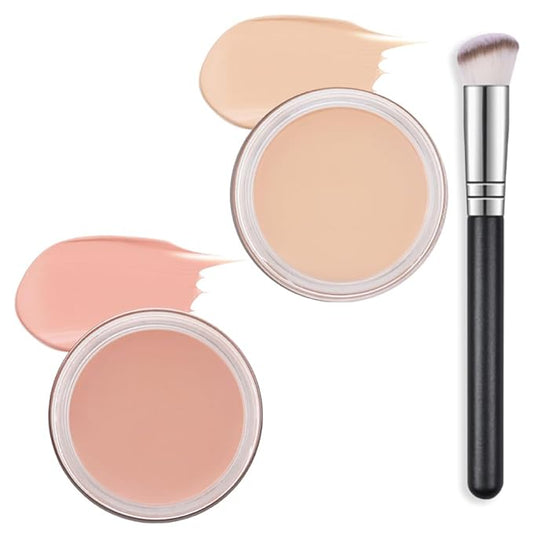 Kaely 2Pcs Pot Concealer Full Coverage Set,under Eye Brightener Concealer for Conceals Dark Circles,Waterproof Foundation Face Makeup Brush Kit,Color Correcting Concealer,02+04-VivaGrace Women