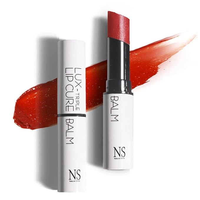 NATURAL SHINE NS BEAUTY Lux Triple Lip CURE Glossy Balm ATHENA (Red Orange) | Chapstick Hydration and Exfoliator | Overnight Lip Treatment Care Deep Nourishing for Dry Cracked Chapped Lips (0.17oz)-VivaGrace Women