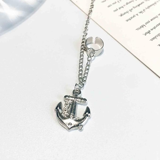 Anchor Chain Cuff Earrings Silver Anchor Dangle Chain Earrings Helix Chain Cartilage Earrings Non Piercing Earrings Jewelry for Women and Girls-VivaGrace Women
