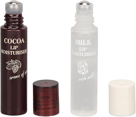 Hydrating Oil, 2pcs Roll On Hydrating Lip Gloss, 5ml Moisturizing Lip Balm Cocoa Bean Milk Lip Oil Hydrating Nourishing Day Night Repair-VivaGrace Women
