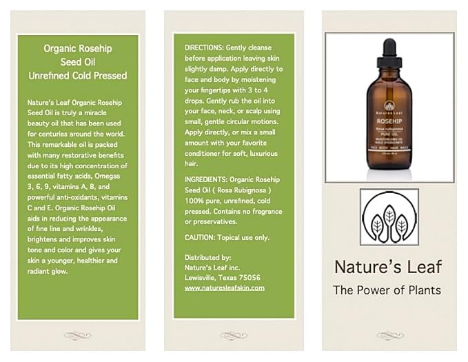 Rosehip Seed Oil Organic / 100% Pure/Cold Pressed/Unrefined/Omegas 3, 6 & 9 / Vitamins A, C & F/Anti-Aging/Stretch Marks/Wrinkles & Fine Lines / 2 fl oz.-VivaGrace Women