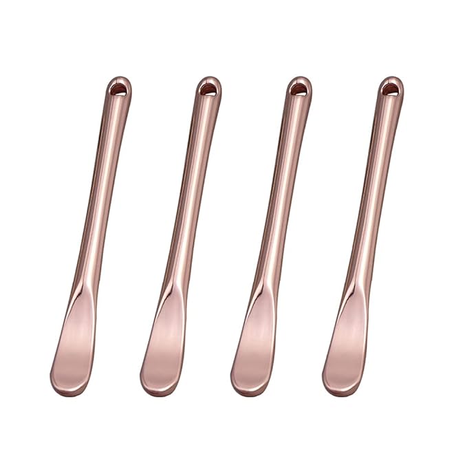 4 Pieces Zinc Alloy Makeup Spatula Eye Cream Spoon Beauty Scoop Mini Spoon Makeup Beauty Spoons Mini Cosmetic Skincare Spatula for Cream Lotions, Cylindrical Handle Type, Rose-Gold-VivaGrace Women