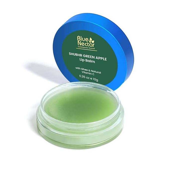 Blue Nectar Shubhr Green Apple Lip Balm & Gloss with Ghee & Natural Vitamin C for dry chapped lips with intense moisturization |100% Ayurvedic | Paraben & Sulphate Free| (0.5 oz,10 Herbs)-VivaGrace Women