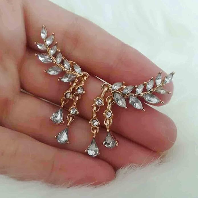 Boho Rhinestone Ear Crawler Earrings Gold Crystal Wing Ear Climber Earrings Angel Wing Crystal Dangle Earrings Cz Wing Studs Earrings Jewelry for Women and Girls-VivaGrace Women