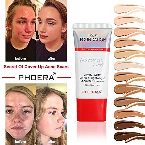 AQUAPURITY PHOERA Full Coverage Foundation New Formula Waterproof Long Lasting Oil Free Velvet Matte Liquid Foundation for Oily Skin Flawless Makeup Base Cream Concealer (101 Porcelain)-VivaGrace Women
