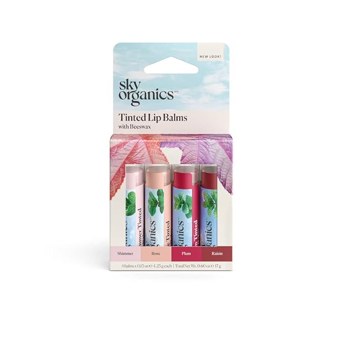 Sky Organics Tinted Lip Balms for Lips to Moisturize, Soften & Add A Wash of Color, Four Assorted Shades, 4pk.-VivaGrace Women