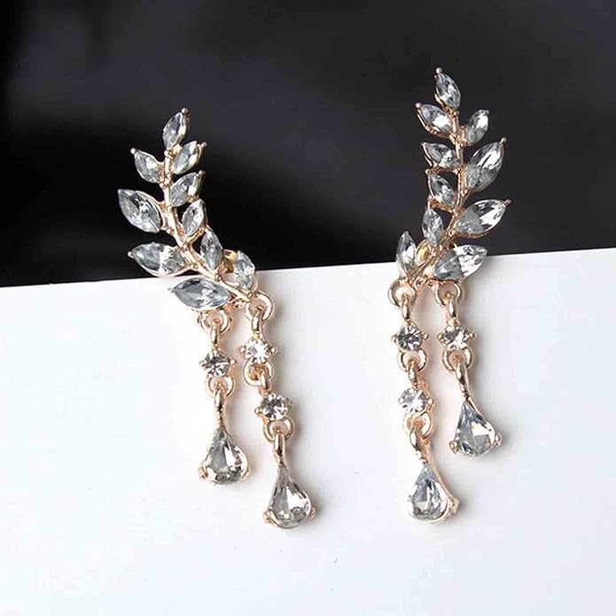 Boho Rhinestone Ear Crawler Earrings Gold Crystal Wing Ear Climber Earrings Angel Wing Crystal Dangle Earrings Cz Wing Studs Earrings Jewelry for Women and Girls-VivaGrace Women