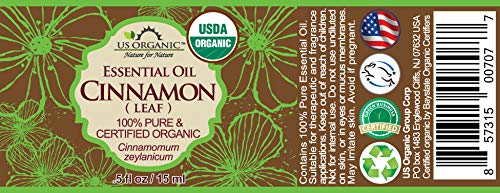 US Organic 100% Pure Cinnamon Leaf Essential Oil - USDA Certified Organic, Steam Distilled - W/Euro Dropper (More Size Variations Available) (15 ml / .5 fl oz)-VivaGrace Women