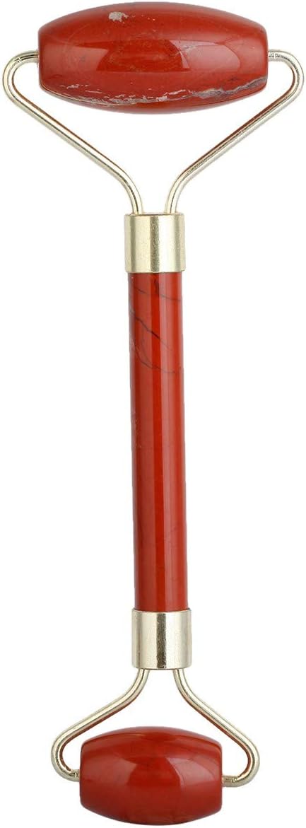 Rockcloud Natural Crystal Stone Roller Massager Double Neck Face & Neck Massage Therapy Anti-Aging Wrinkle Healing Slimming Skincare Tool,Red Jasper-VivaGrace Women