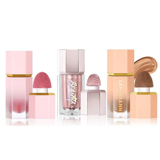 URQT Highly Pigmented Liquid Contour - Built-in Sponge Tip Sculpted Complexion Wand Contour Long Lasting Natural Buildable Highlighters Contour Contouring Bronzer (Contour+Blush+Highlighter)-VivaGrace Women