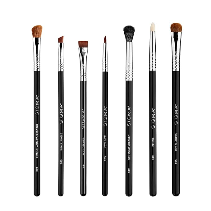 Sigma Beauty Basic Eye Makeup Brush Set – Classic Eye Makeup Brushes with Premium Fibers and Sleek, Durable Handles for Eyeliner, Eyeshadow, & Eyebrows, Includes 7 Black Makeup Brushes-VivaGrace Women