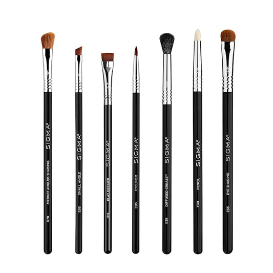 Sigma Beauty Basic Eye Makeup Brush Set – Classic Eye Makeup Brushes with Premium Fibers and Sleek, Durable Handles for Eyeliner, Eyeshadow, & Eyebrows, Includes 7 Black Makeup Brushes-VivaGrace Women
