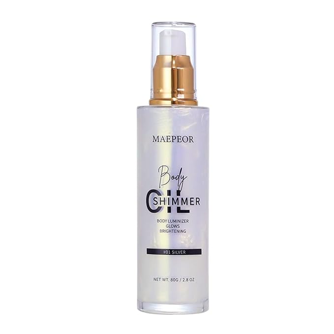 MAEPEOR Shimmer Body Luminizer 5 Colors Moisturizing Glow Illuminator Smooth and Non-sticky Summer Body Highlighter For Face & Body (80ML, 01 Silver)-VivaGrace Women